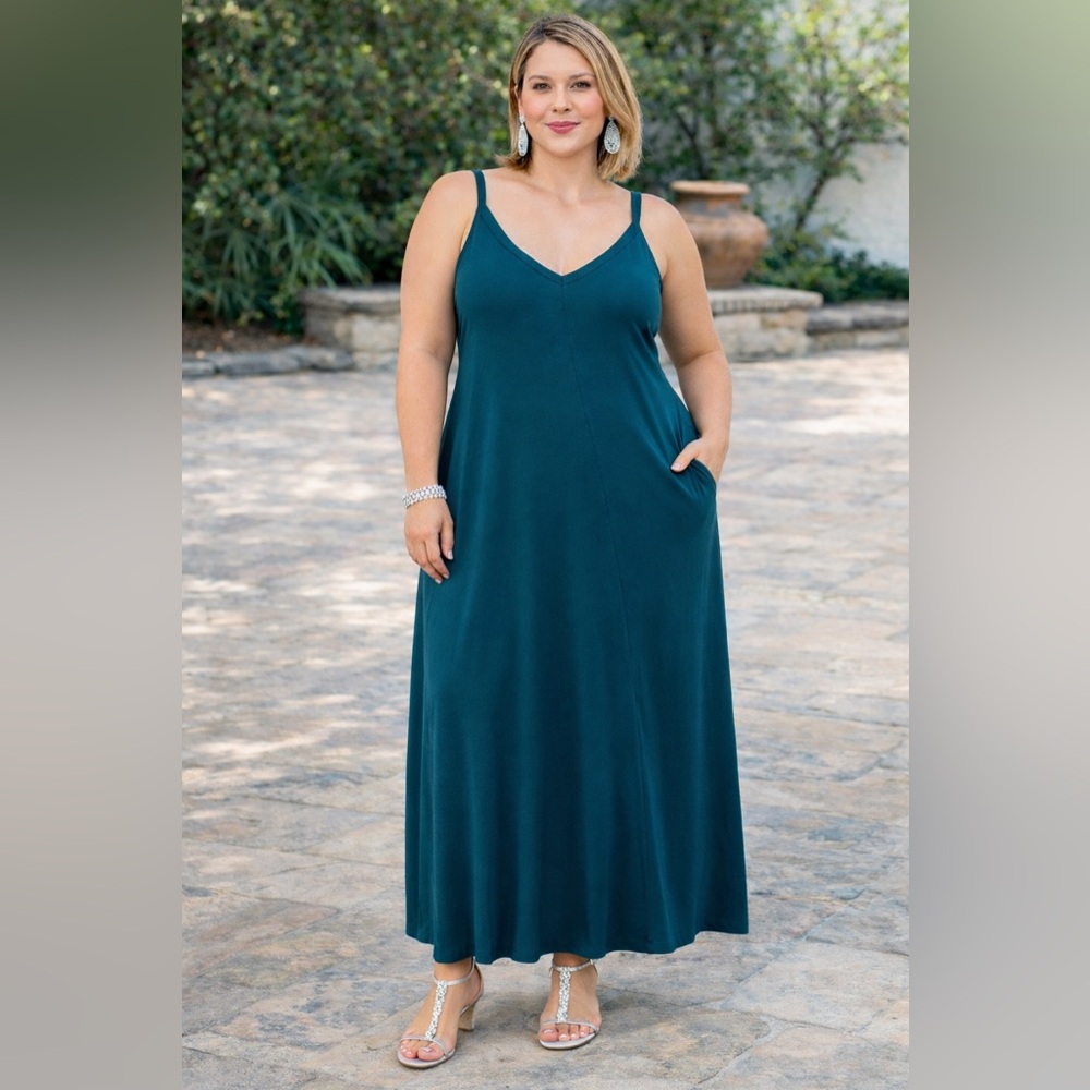 B N Plus Size Maxi Dress W/Pockets Dress Color Teal Various